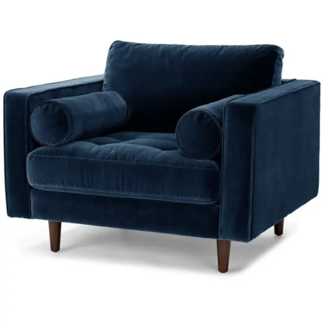 Canapé design vintage pieds en bois fauteuil en velours bleu marine canapé de mariage en velours