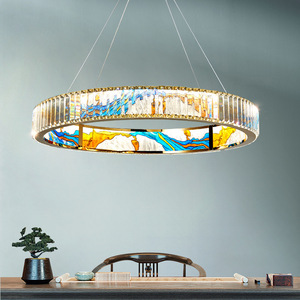 Lustres en émail lampe nordique fer cristal cercle pendentif luminaire pour hôtel salon - Product Image 1