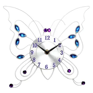 Art Clock Wholesale Stock Iron Butterfly Cartoon Animal Shape Round Decorative Wall Clock