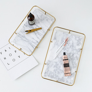 Venta al por mayor de lujo de estilo europeo de metal plano bandeja de almacenamiento de mármol natural creativo borde dorado diseño Art <span class=keywords><strong>Deco</strong></span> para la exhibición de la joyería - Product Image 3
