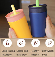 Termo Infantil Personalizado al por Mayor para la Escuela, Vaso de Viaje de Acero Inoxidable de 12 oz con Tapa Antiderrames y Pajita Flexible