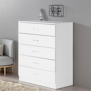Modern Solid Wood <strong>Pine</strong> 5-Drawer <strong>Dresser</strong> White for Home Apartment Hotel Storage - Product Image 1