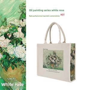 Sac fourre-tout grande capacité style peinture à l'huile Rose Blanche 2026 avec logo imprimé pour filles, idéal pour les trajets quotidiens, sacs fourre-tout personnalisables pour femmes - Product Image 2