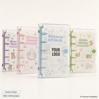 Carnet à 5 anneaux en PVC transparent, style dessin animé, Kawaii, avec feuilles mobiles, pour l'école, les filles, les enfants, cadeau, bouton-pression, logo personnalisé