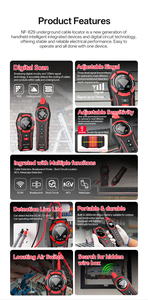 เครื่องตรวจจับสายเคเบิลใต้ดิน NOYAFA NF-829 ตัวติดตามสายไฟ 400V ความแม่นยำสูง ป้องกันน้ำและฝุ่นระดับ IP55 กำลังไฟ 100W ระยะตรวจจับสายเคเบิลลึก 2.5 เมตร ตรวจจับสายไฟเปิดหรือขาด - Product Image 5