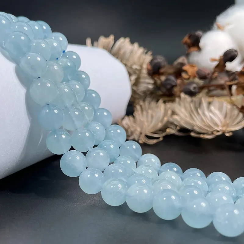 Aigue-marine naturelle perles rondes en vrac pour bricolage collier Bracelets colliers boucles d'oreilles 15.5"