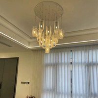 Lustre en verre de style français et d'inspiration italienne, couleur crème, motif nuageux, suspension en forme de ligne de pêche, lumière LED E12, intensité variable 3000-6000K