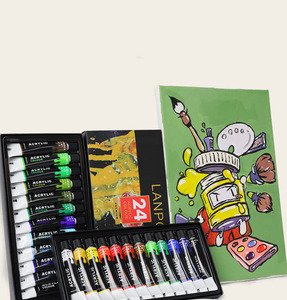 LISI 24x12ml Kit de peinture <span class=keywords><strong>acrylique</strong></span> 6 pinceaux 1 palette 2 tableaux en toile pour étudiants Cadeau pour peinture Verre Medium Set Emballage - Product Image 6