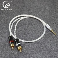 Ligne de guitare stéréo HIFI YIVO XSSH 8 Core OFC plaqué argent 3.8mm Dia. Câble Audio Aux de 3.5mm à 2RCA fil d'écouteurs et de casque