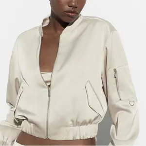 Хит продаж, Высококачественная зимняя женская куртка из искусственного шелка, Женская атласная укороченная куртка с логотипом на заказ