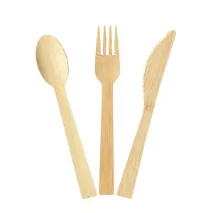 Set di stoviglie di bambù ecocompatibili, forchette da pranzo, cucchiai, set di stoviglie da campeggio