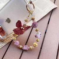 Luxuriöse Rosa Ballerina-Feen-Handykette, Handgefertigte Perlenkette im Heavy-Industry-Stil, Engel-Taschenanhänger, Schmuckgeschenk für Frauen