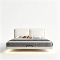 Minimalistisches Weißes Schwebendes Bett aus Weichleder mit Bewegungssensor-LED-Beleuchtung Modernes Gepolstertes Bettgestell für Hauptschlafzimmer