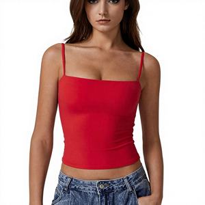 Camiseta Corta Informal para Mujer, Top Corto con Tirantes Ajustables, Ajustado, Elástico, de Punto, Mezcla de Algodón Suave, Acanalado, Capa Básica, OEM - Product Image 1