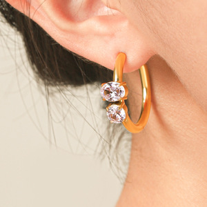 Boucles d'oreilles en forme de C en acier inoxydable plaqué or 18 carats, serties de zircon scintillant, bijoux de mode pour femmes - Product Image 2