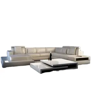 Modern Hand残りLeather Couch L Shape White Corner Living Roomソファセット家具
