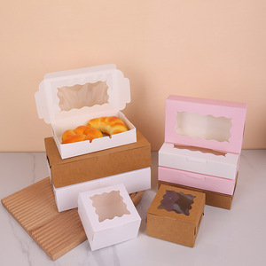 Caja de Papel Kraft Reciclado de Grado Alimenticio de 350 g/m², Cajas de Embalaje para Postres con Logotipo Personalizado, Caja Ecológica Blanca y Marrón con Tapa Transparente - Product Image 4