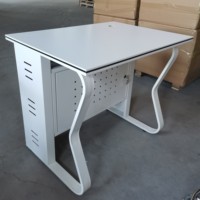 Escritorio de Computadora Metálico con Patas de Mariposa, Escritorio Escolar para Estudiantes con Gabinete para CPU con Cerradura y Mesa de Doble Asiento
