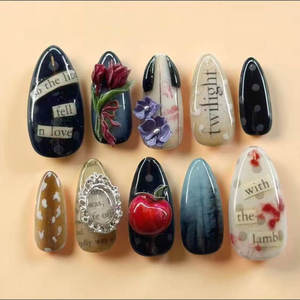 Uñas Postizas Francesas Almendradas 3D con Cobertura Total, Uñas de Gel con Purpurina Hechas a Mano, Diseño <span class=keywords><strong>Art</strong></span>ístico de Marca Privada OEM para Dedos - Product Image 4