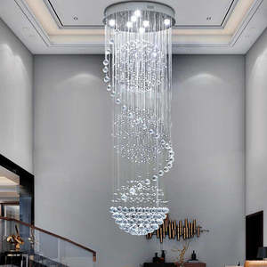 Grandi luci personalizzate a sfera di cristallo a spirale con luci del pianeta della hall dell'hotel hanno portato lunghi lampadari - Product Image 2