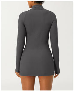 女式瑜伽一体式连衣裙健身锻炼性感罗纹拉链前长袖腹部控制紧身弹力上衣迷你连衣裙 - Product Image 4