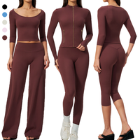 Pantalons de yoga grande taille, pantalons de yoga capri, pantalons à jambes larges alo pour femmes, veste de yoga personnalisée, chemise à manches 3/4 rose, vêtements de sport