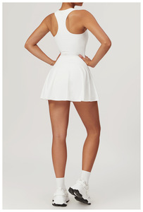 Ensemble une pièce jupe de sport et de tennis pour femme, couleur unie, demi-zip, doux, pour le fitness - Product Image 3