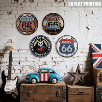 Juego de Letreros Metálicos Redondos Vintage Retro de Carretera, Decoración de Pared con Autos Clásicos para Cuarto de Hombre o Garaje