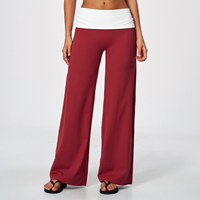 Pantalon de yoga évasé pour femme avec taille contrastante à revers, technique quatre aiguilles six fils, effet push-up, coupe large, 5 couleurs