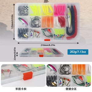 Kit <span class=keywords><strong>de</strong></span> Pêche USHAZER 200 Pièces: Leurres Souples, Queue Bouclée, Cuillères, Spinner, Poisson Nageur, Têtes Plombées, Hameçons Décalés, Plombs Balle pour Achigan - Product Image 3