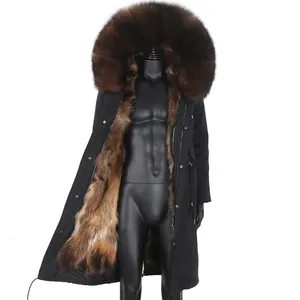 2022 सर्दियों पुरुषों Parkas एक प्रकार का जानवर फर कॉलर असली फॉक्स फर अस्तर वियोज्य अतिरिक्त लंबे जैकेट सर्दियों आदमी प्लस आकार असली फर कोट