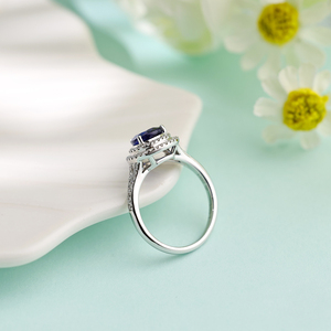 แหวนแต่งงานหรูหราแบบคริสเตียนประดับไพลินทรงลูกแพร์ทองคำแท้ 18K แบบสั่งทำขายส่งสำหรับผู้หญิงสวมใส่ในชีวิตประจำวัน - Product Image 6