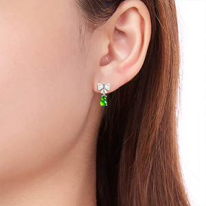 Natural genuine jadeite green sunflower-shaped butterfly knot earrings, ice-grade jade, simple and elegant women's earrings - Product Image 4
