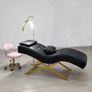 Table de massage et de beauté incurvée en forme de S, design moderne, réglable, or et noir, avec oreiller, pour salon de spa et extensions de cils - Product Image 2