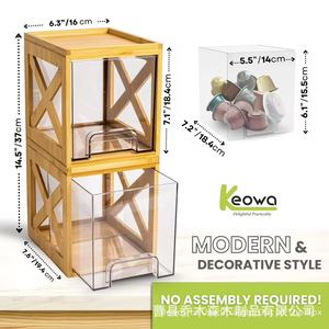 Wooden Stackable Snack <b>Storage</b> <b>Box</b> With Transparent <b>Drawers</b> Double Layer Desktop Organizer For Food And Miscellaneous Items - Product Image 4