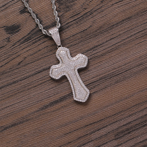 Full zirconium wide <b>cross</b> pendant, hip hop jewelry copper inlaid zircon trendy stacking, <b>cross</b> necklace - Product Image 3