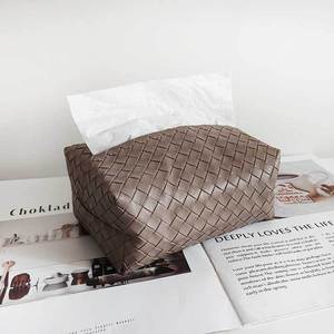 Woven Leather Tissue Box Black Gray White Brown For Car Living Room Bathroom - Product Image 3