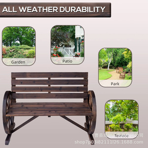Banc de patio en bois massif pour l'extérieur, design rustique, style antique, chaise longue double pour jardin et balcon - Product Image 3