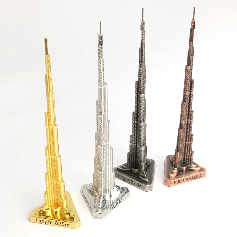 Customized French Louvre 3D Metal Crafts Italy Leaning Tower Of Pisa Dubai Burj Khalifa Tower Tourist Souvenir Ornaments Gift