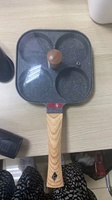 Poêle à frire antiadhésive pour steak avec couvercle, cuiseur à oeufs frits en alliage d'aluminium à 4 sections avec manche en bois
