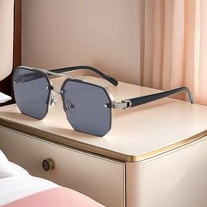 Lunettes de soleil métalliques européennes et américaines à double pont UV400 pour hommes, type 3, monture noire, verres AC, origine Jinhua - Product Image 5