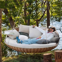 Lit suspendu d'extérieur moderne en rotin, type hamac, canapé balançoire, mobilier de jardin, avec corde de nettoyage amovible
