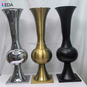LEDA Luxury Trumpet Glass Gold Metal Flower Stand Vase Centerpieces <b>Table</b> <b>Decoration</b> for Wedding Events - Product Image 1