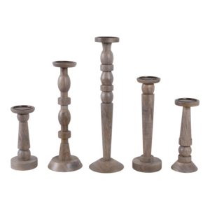 Set di 5 Portacandele in Legno Alti, Decorazione Rustica per Casa, Mensola e Accenti d'Arredo - Product Image 4