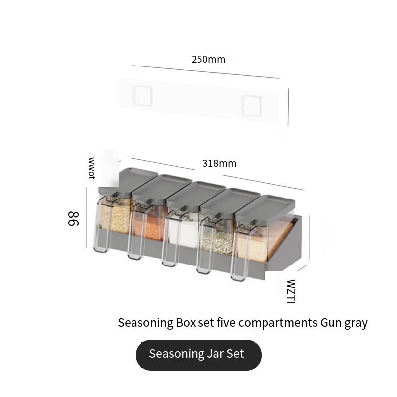 การเก็บเข้าลิ้นชักและกล่องเครื่องปรุงห้ากล่อง