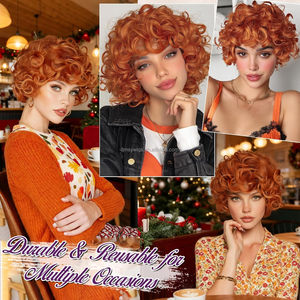 Perruque synthétique courte bouclée - Rouge orange doux transparent, style <span class=keywords><strong>disco</strong></span> des années 70, <span class=keywords><strong>afro</strong></span> bouclé, Halloween, cosplay, densité 180%, perte quotidienne - Product Image 5