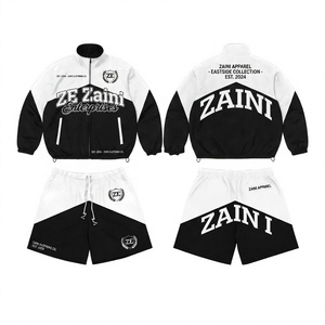 ZAINI 300g Polyester/Nylon Taslon Windbreaker Short <b>Set</b> Black White Solid Hooded Winter Quick Dry Custom Logo OEM ODM - Product Image 1