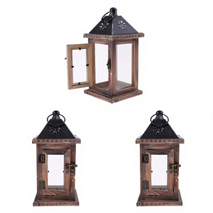 Support de bougie en bois artisanal en forme de lanterne |   Lanterne à bougie décorative coupe-vent pour salon, chambre à coucher, patio, mariage, maison - Product Image 2