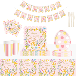 DAMAI Easter Theme Party Decoration with Bunny PinkDisposable Party Paper Plate Cup Napkin Tableware Set for Kid Party - Product Image 1
