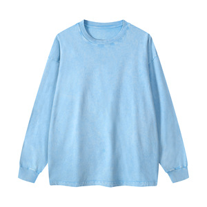 เสื้อยืดแขนยาวผู้ชายสีพื้น 270 กรัม ผ้าฝ้ายแท้ ทรงหลวม คอกลม สไตล์อเมริกัน สำหรับใส่ลำลอง - Product Image 1